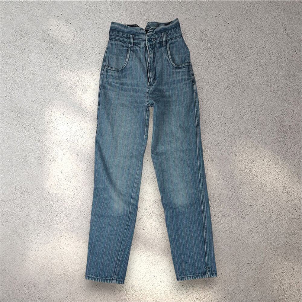 VTG Sergio Valente Paperbag Straight Jeans Girls' 10 Pinstripe Playground Preppy